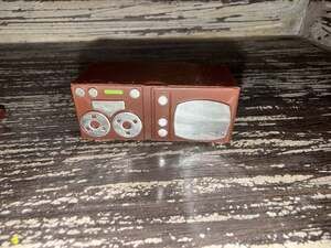 Vintage Brown Plastic Dollhouse Miniature Console TV and Table Set Made in Hong